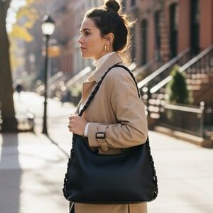 Urban Expressions Black Hobo Bag - Braided Shoulder Strap - Vegan Leather